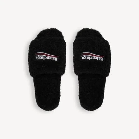 Balenciaga Black Furry Slides