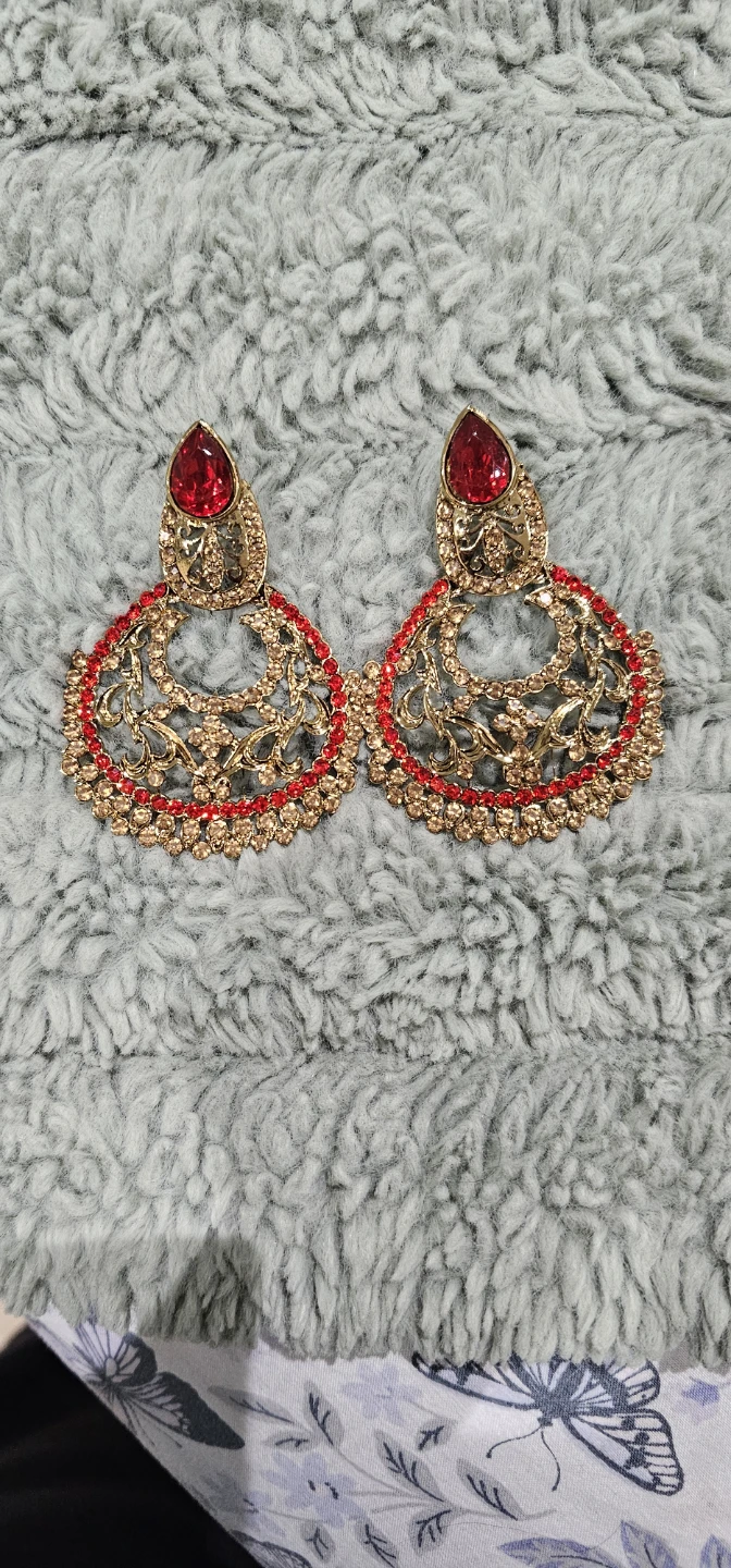 Gold and Red Chandelier Earrings