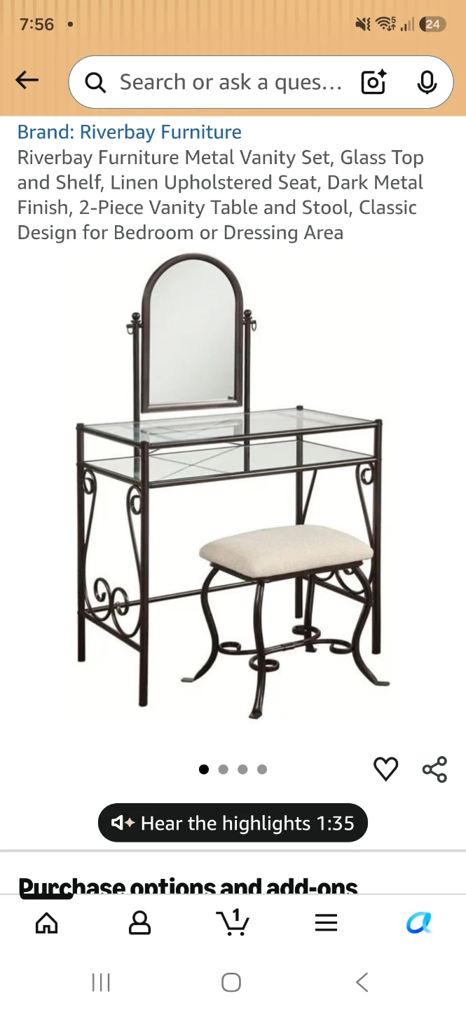 Furniture Metal Vanity Set with Stool