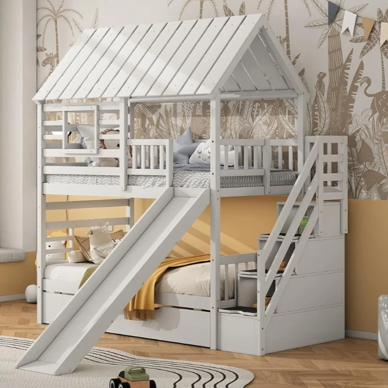 white bunk bed with a slide - photo 2