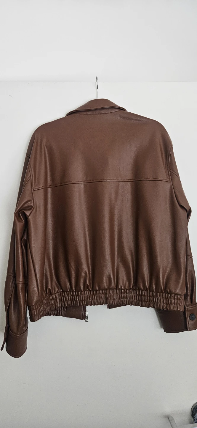 Zara Brown Faux Leather Bomber Jacket - photo 2