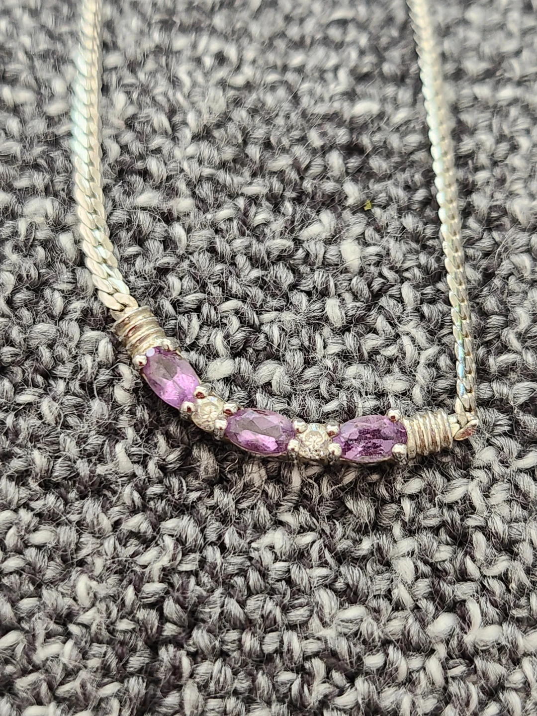 Sterling Silver purple Amethyst-Clear Topaz Tennis necklace