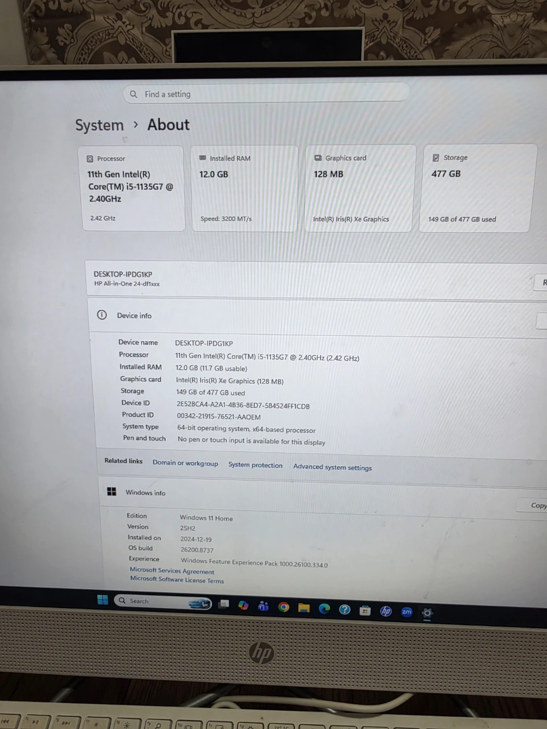 HP All-in-One 24 inch  11 gen Intel Core  i5 2.4ghz - photo 2