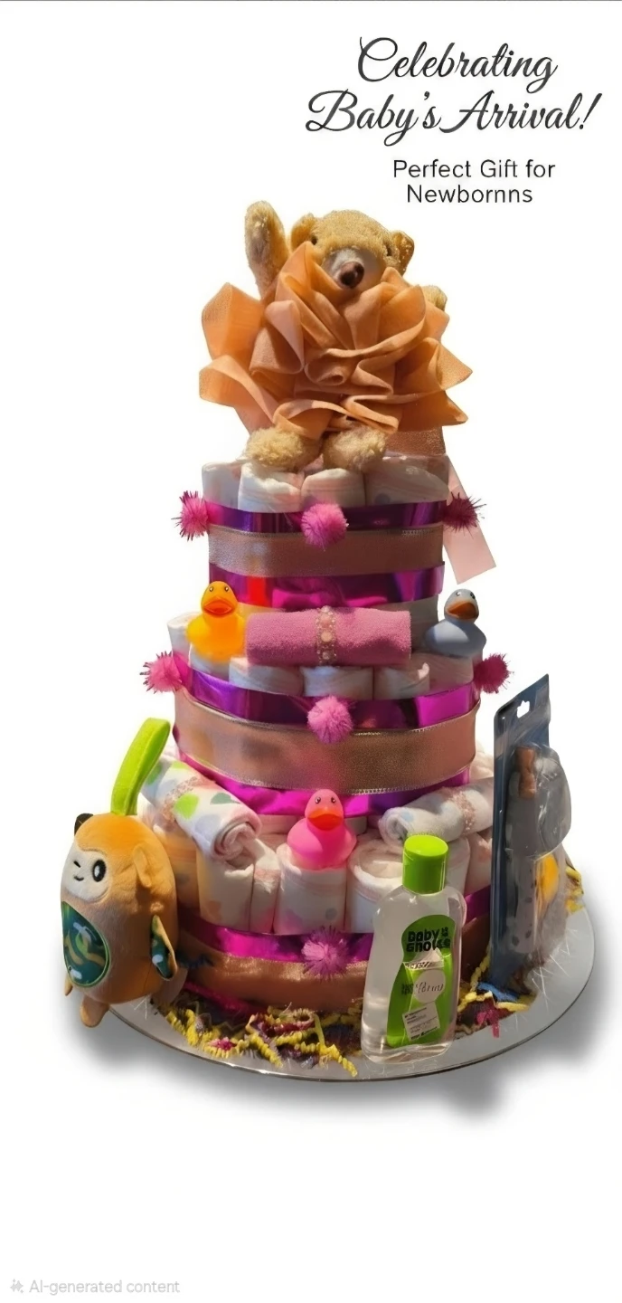 3-Tier Diaper Cake with Teddy Bear and Rubber Ducks - photo 2