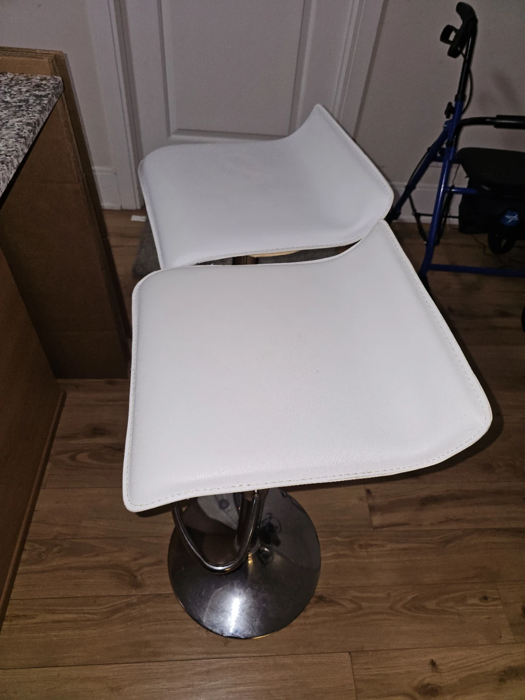 2 White Bar Stools and Round Table Set