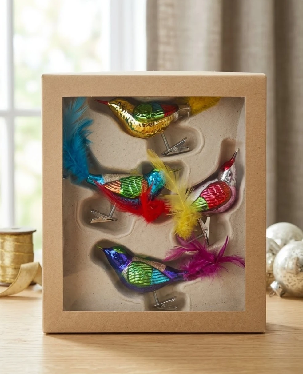 Vintage Set of 4 Glass Bird Christmas Tree Ornaments - photo 5
