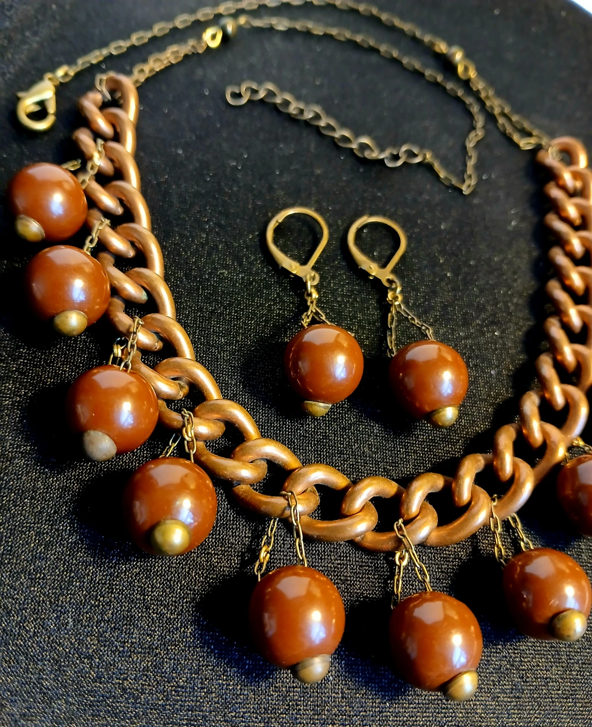 Brown Beaded Necklace and Earring Set - photo 3