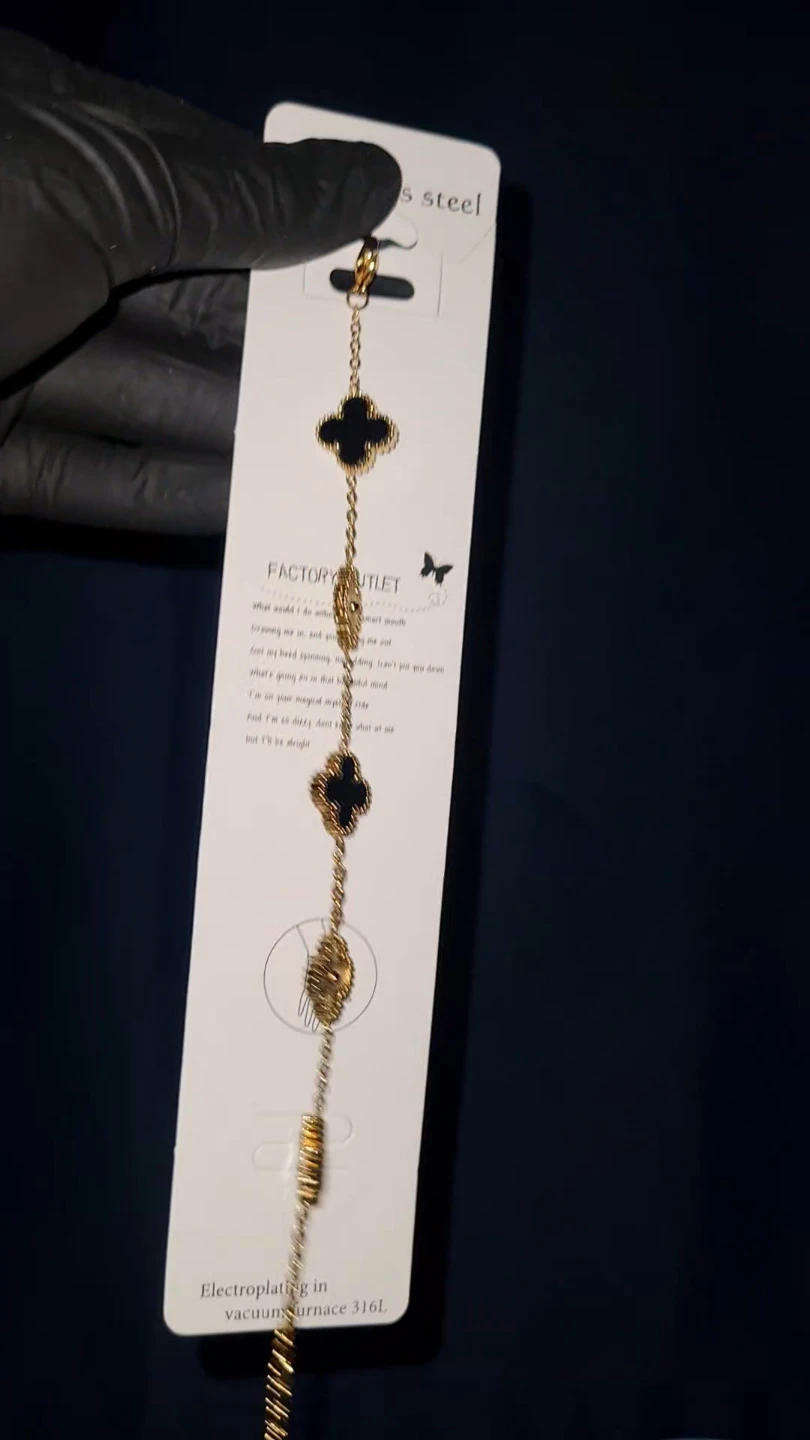 Gold coloured Clover Bracelet with Black or White Inlays - photo 3