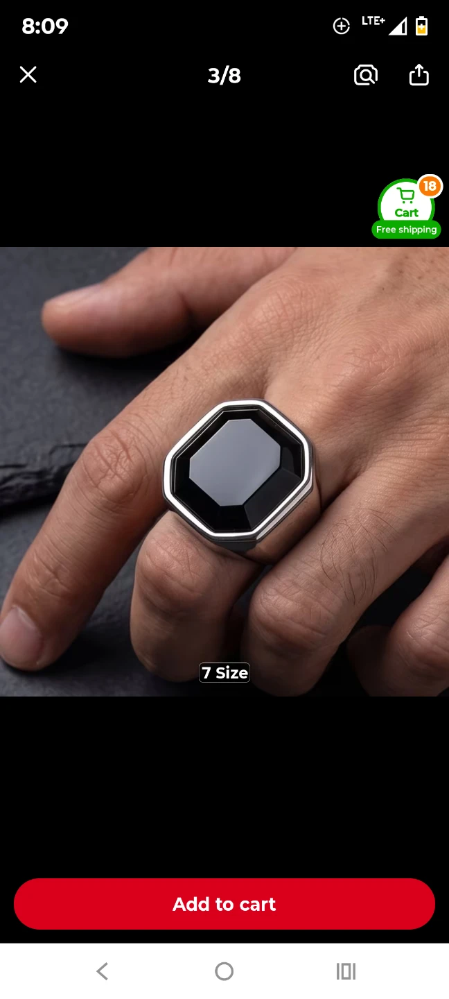Men's Silver Tone Ring with Black Stone - Size 10 - photo 4