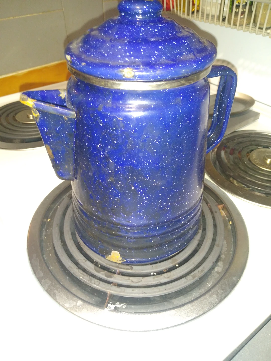 Vintage metal and blue enamel coffee pot - photo 2