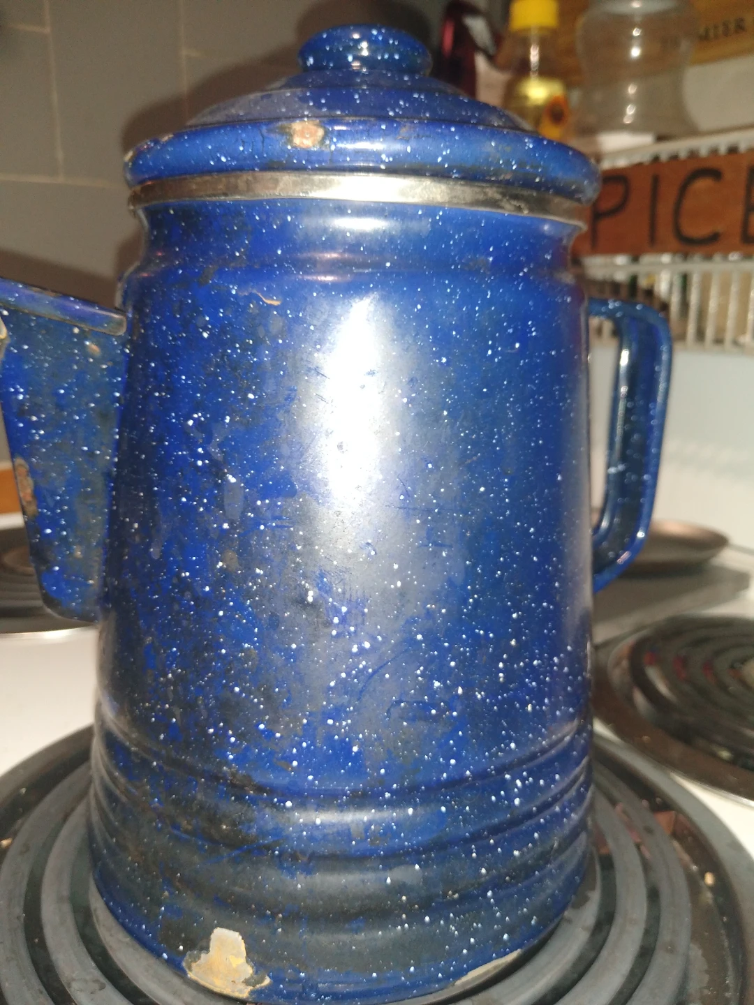 Vintage metal and blue enamel coffee pot - photo 3