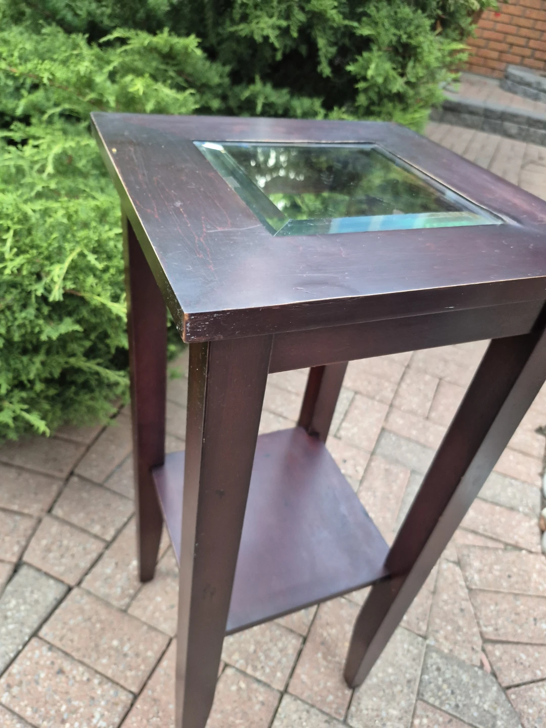 Dark Wood Accent Table with Glass Top - photo 5