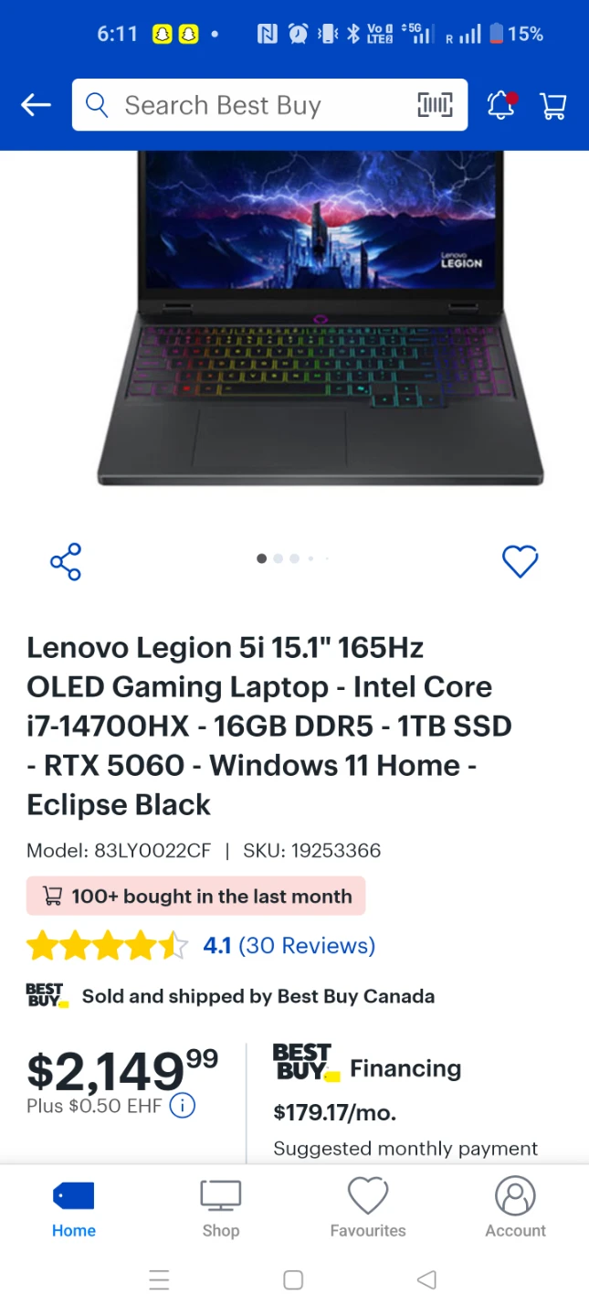 Brand New Lenovo Legion 5i 15.1" Gaming Laptop - photo 3