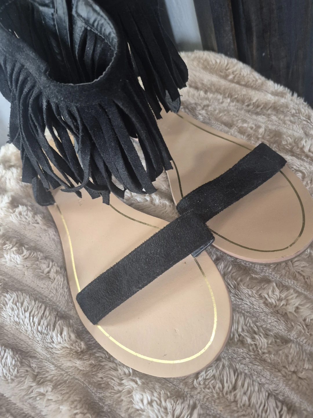 Black Fringed Gladiator Sandals - photo 2