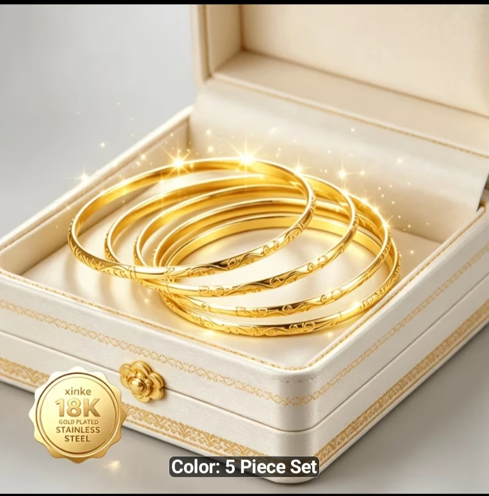 Xinke 18K Gold Plated Stainless Steel Bangles - 5 Piece Set