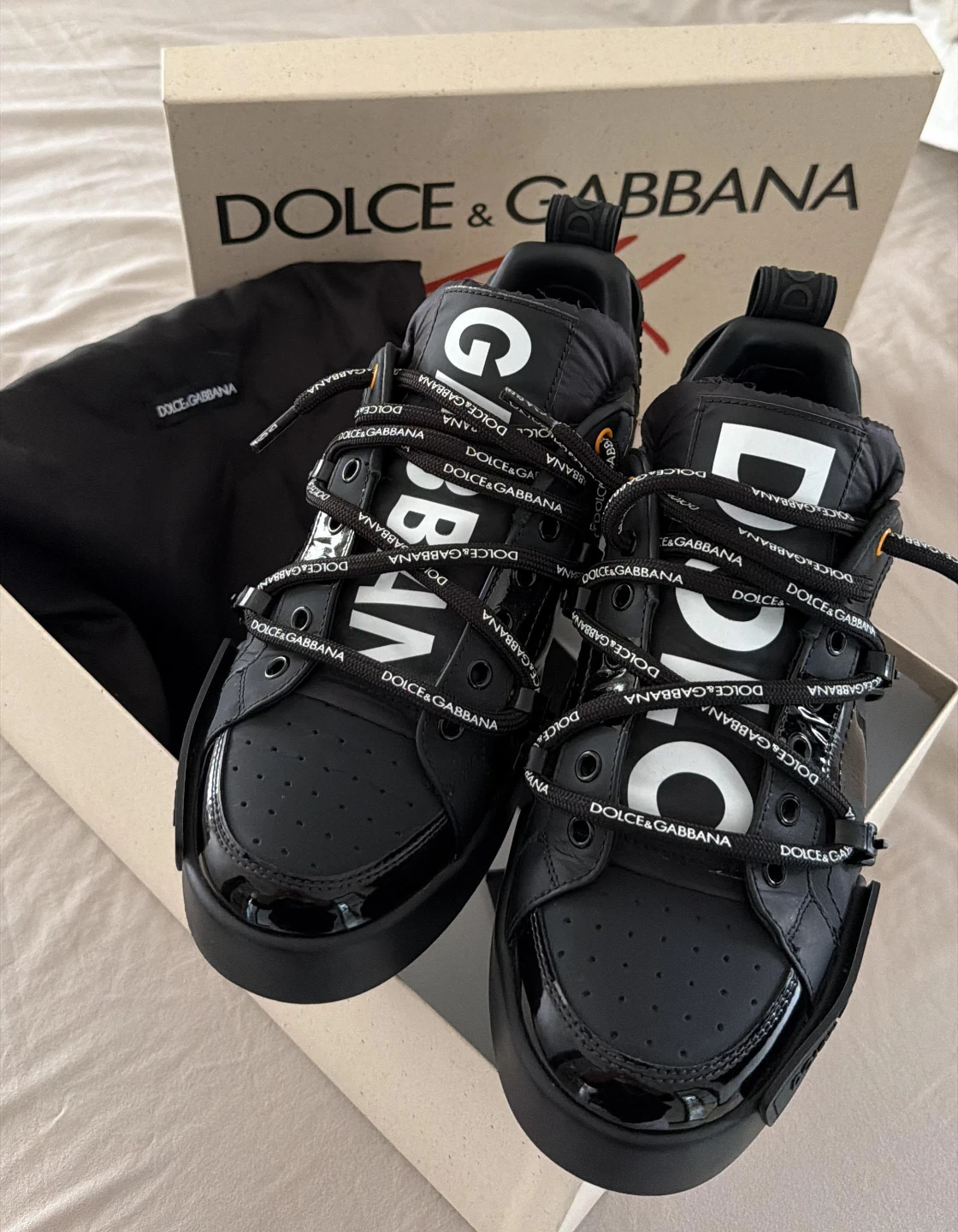 Dolce & Gabbana Black Leather & Nylon Sneakers