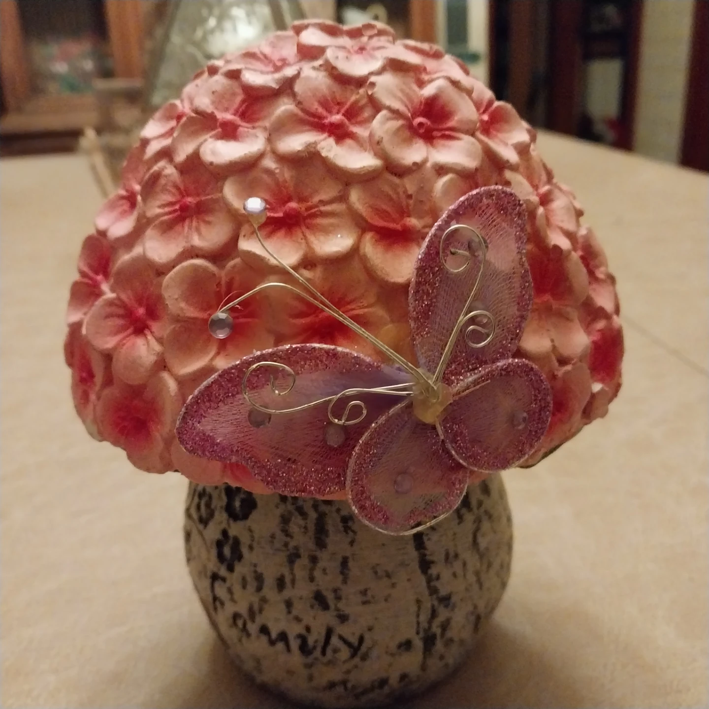 Decorative Mushroom Figurine with Butterfly Accent