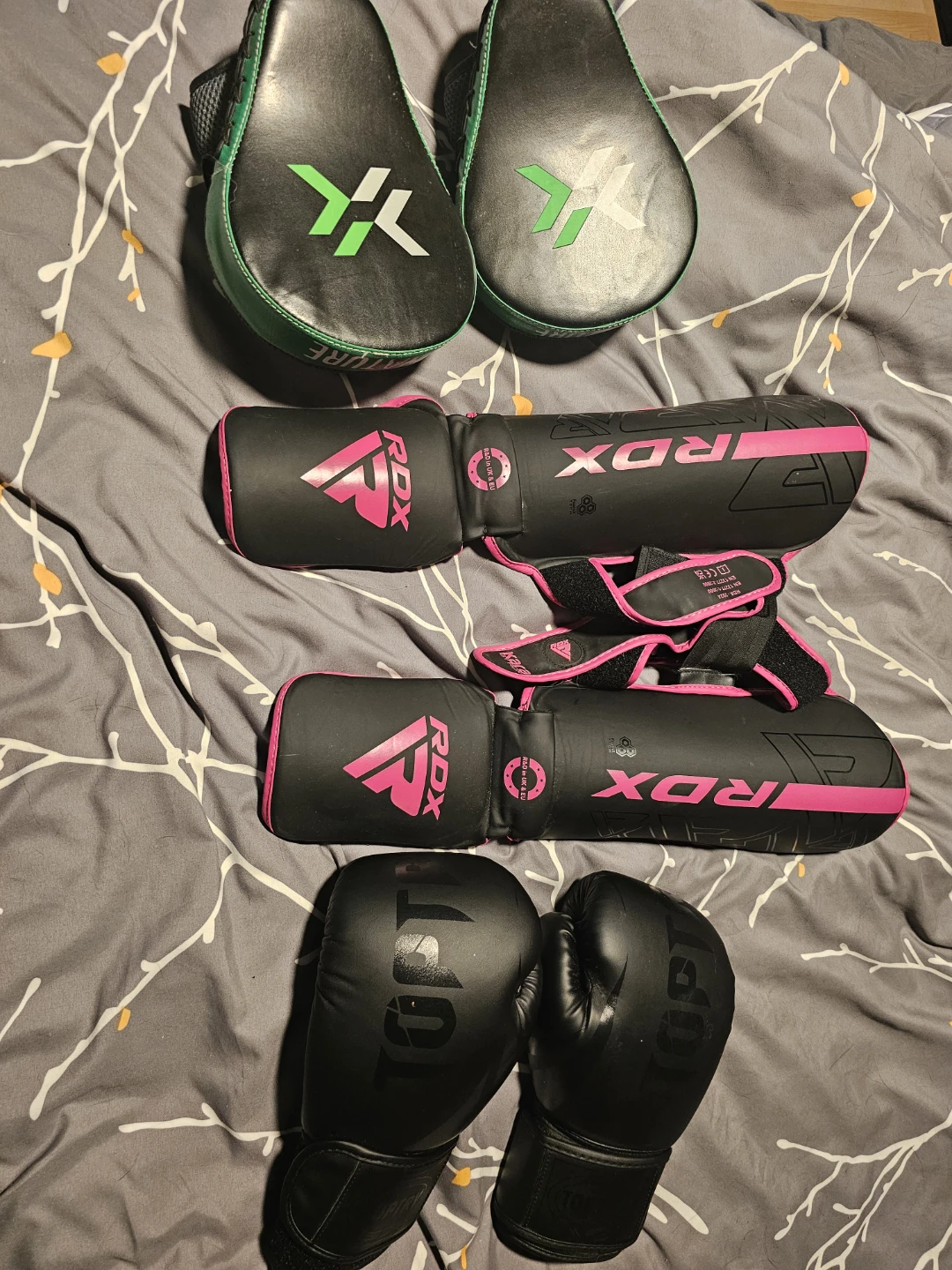 RDX Boxing Gloves and Shin Guards Set