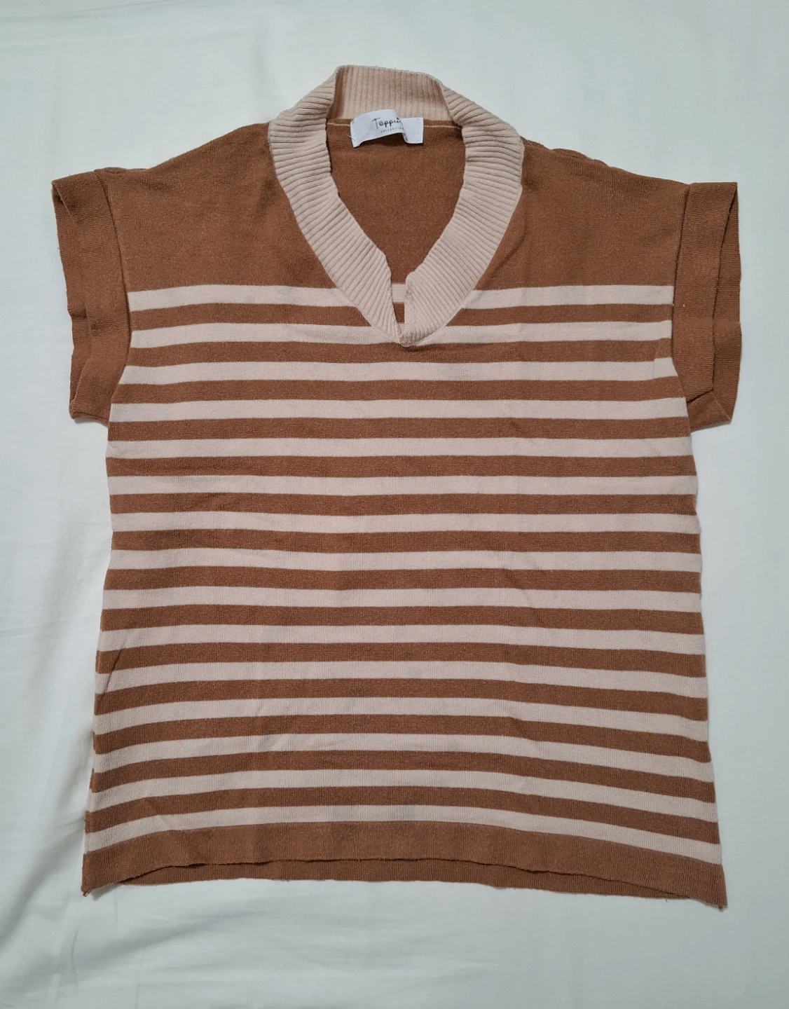 Brown Striped Sleeveless V-Neck Knit Top - photo 2