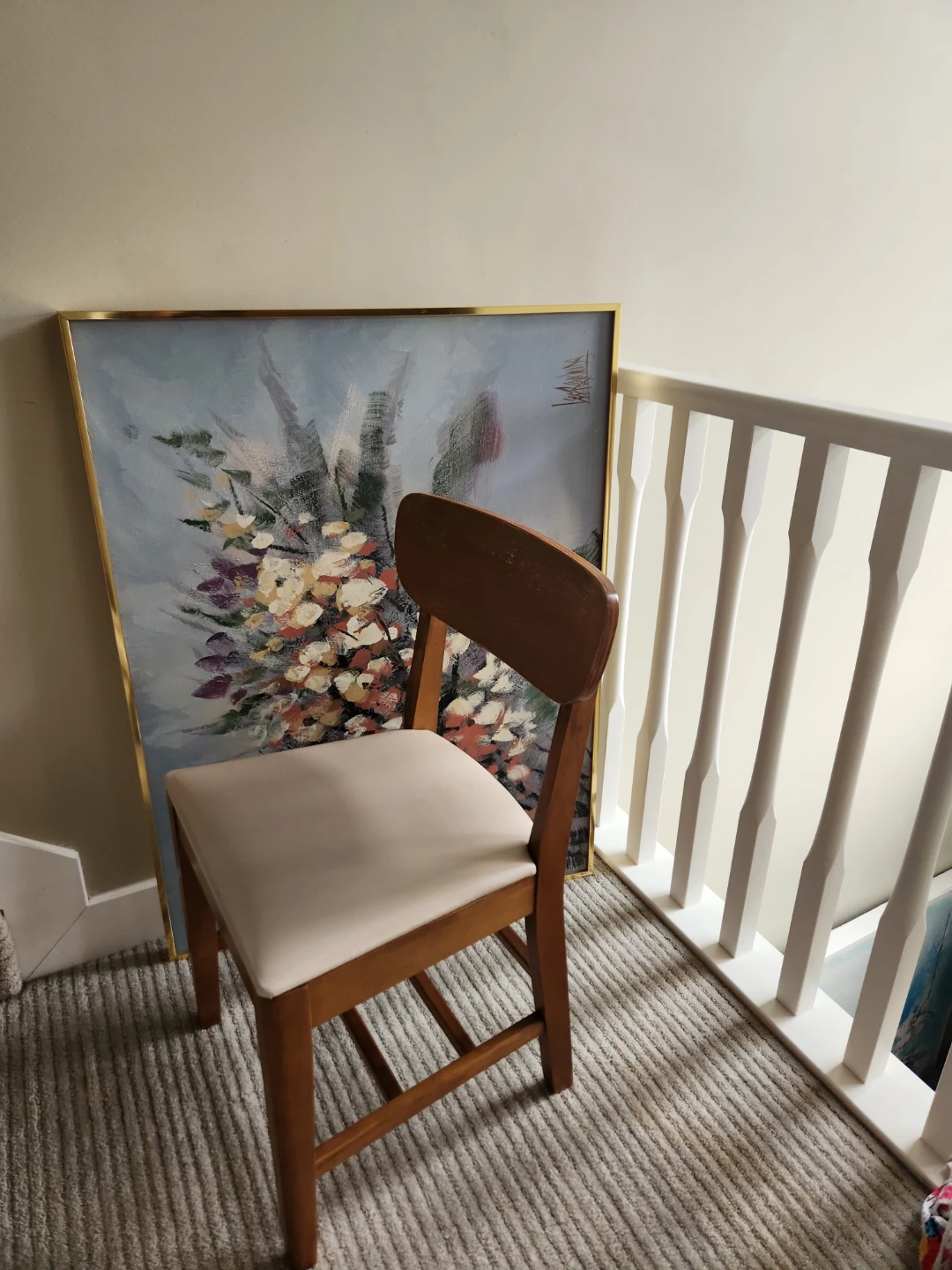 MCM Wooden chair with cream seat