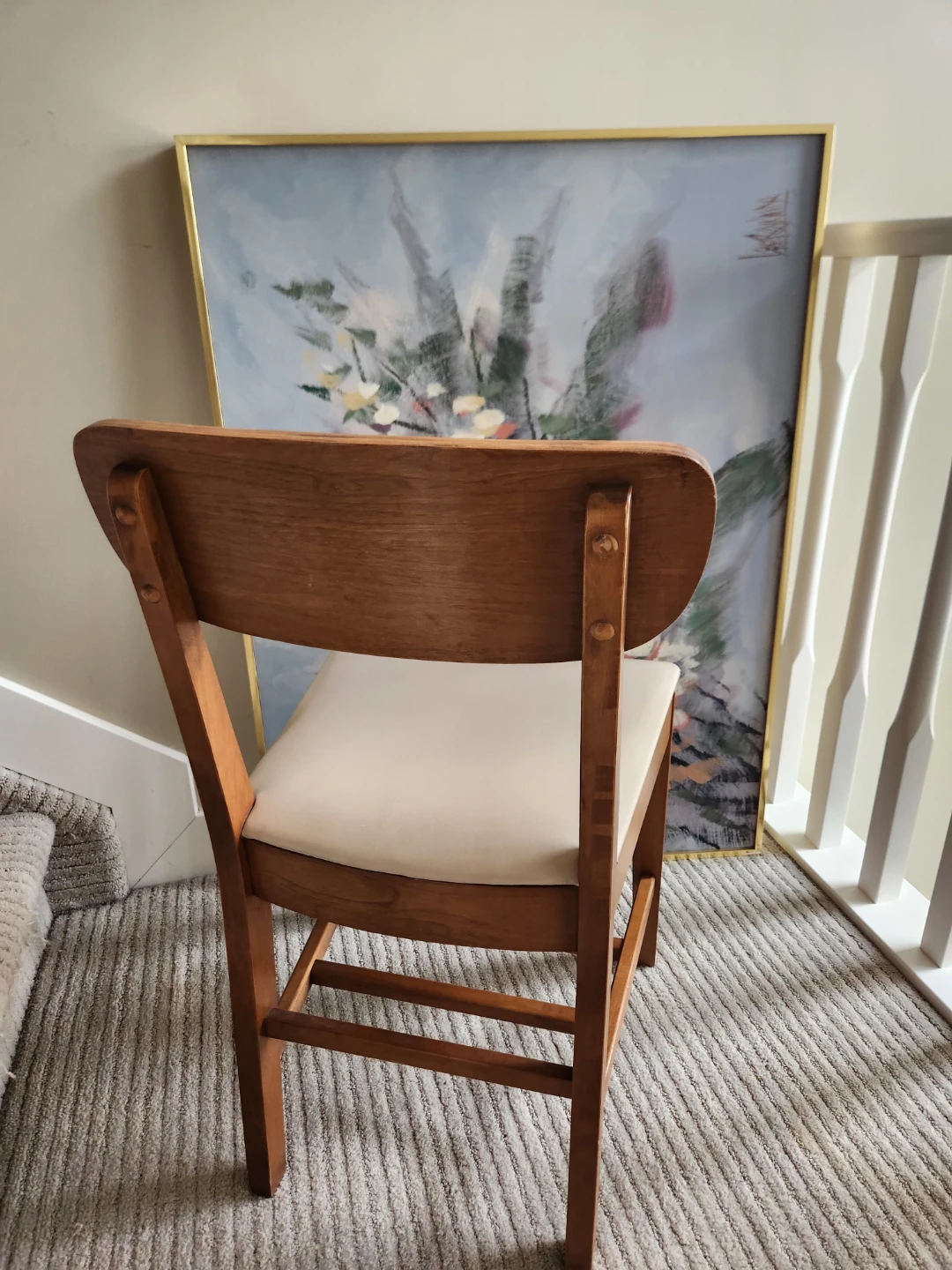 MCM Wooden chair with cream seat - photo 5