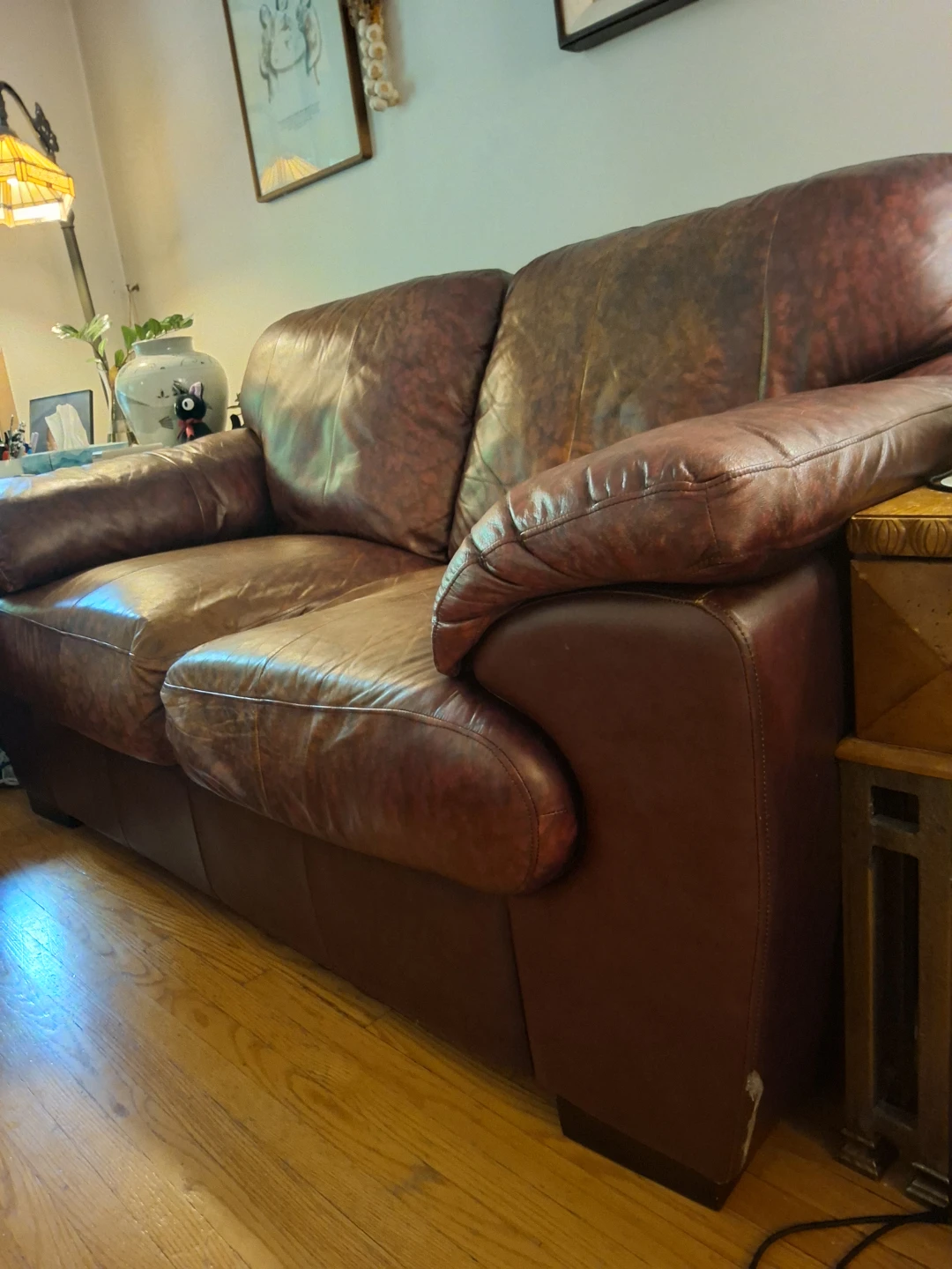 Brown Leather Loveseat Sofa - photo 2