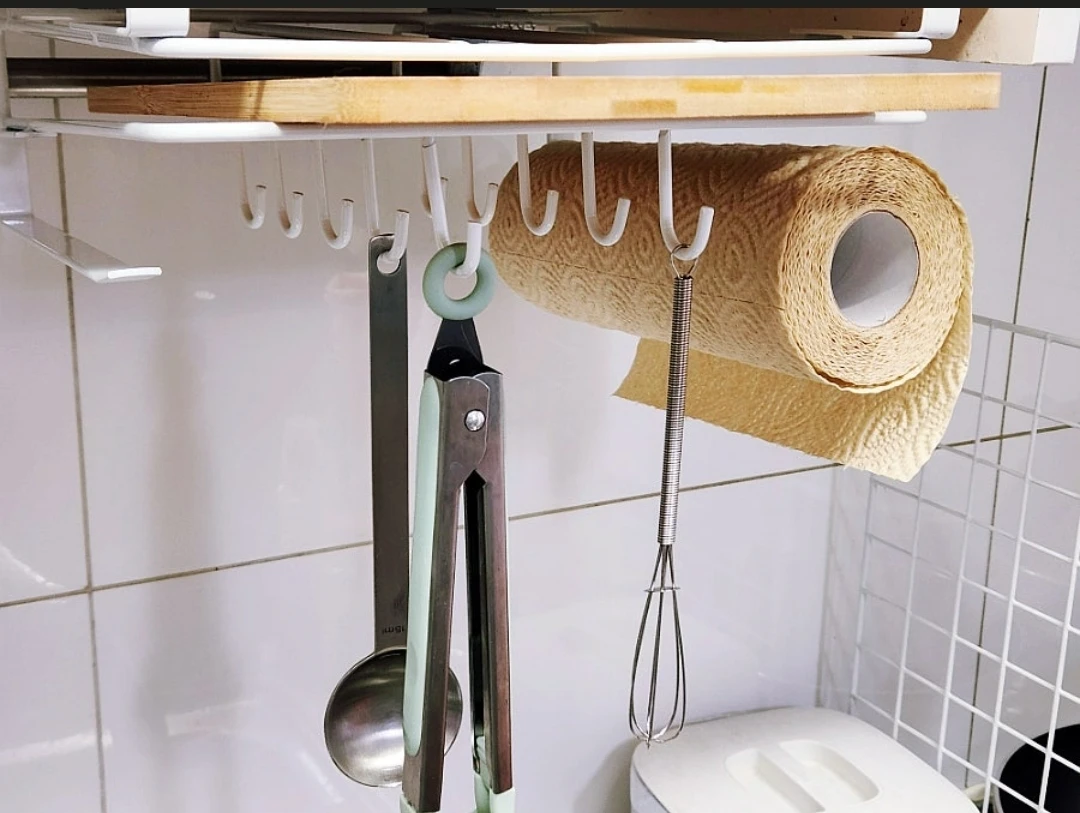 White Under-Shelf Storage Rack with Hooks