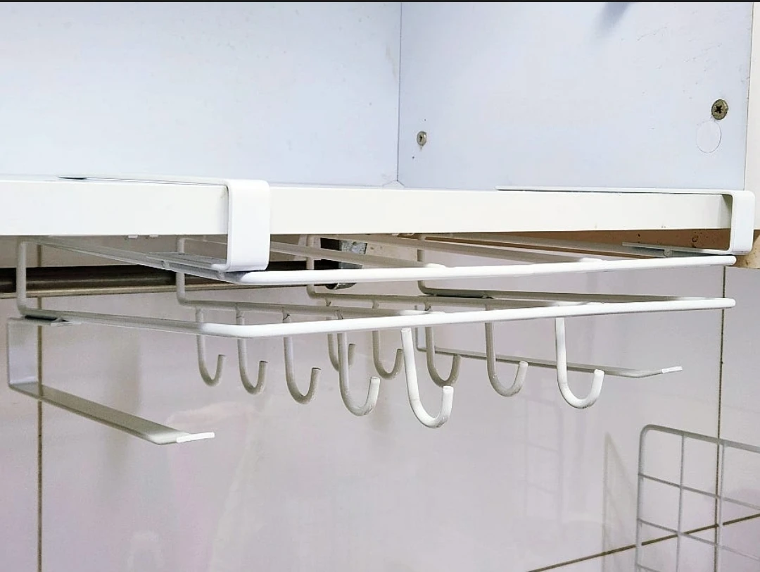 White Under-Shelf Storage Rack with Hooks - photo 2