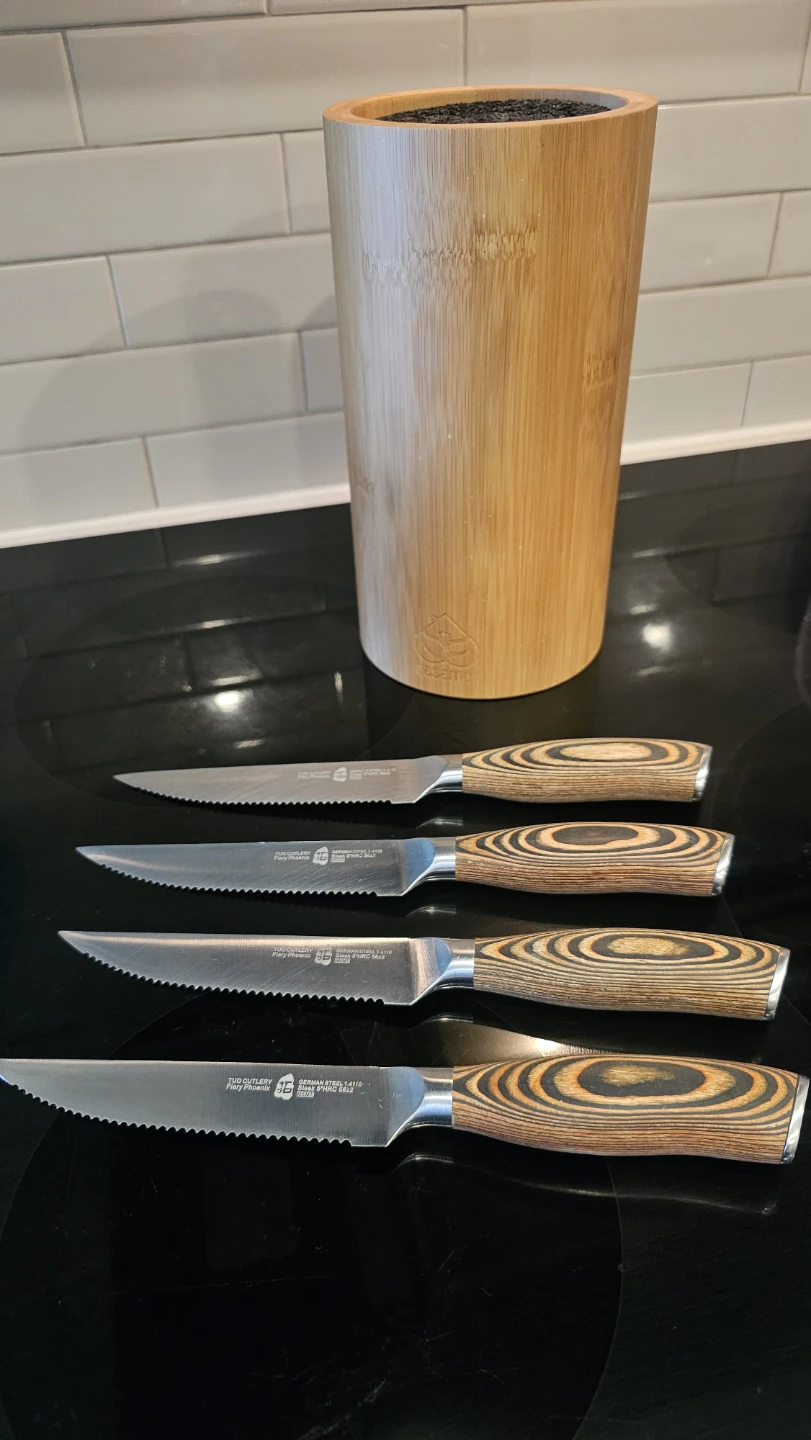 TUO Cutlery Fiery Phoenix Steak Knives Set with Bamboo Block - photo 3