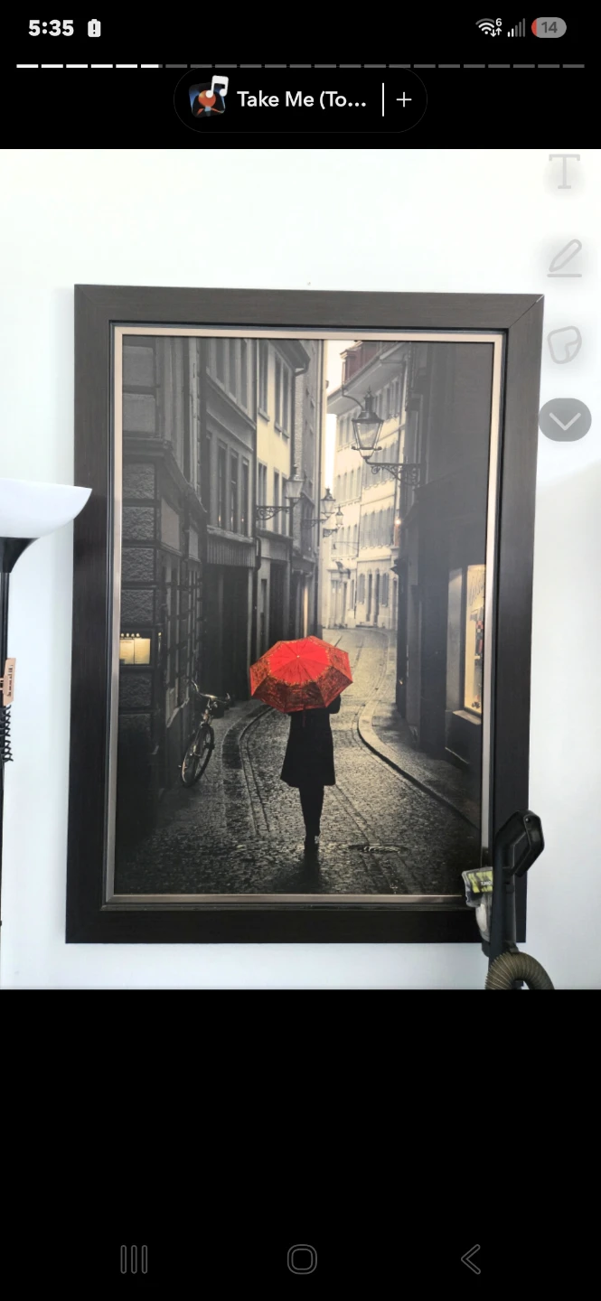 Framed Wall Art - Street Scene with Red Umbrella