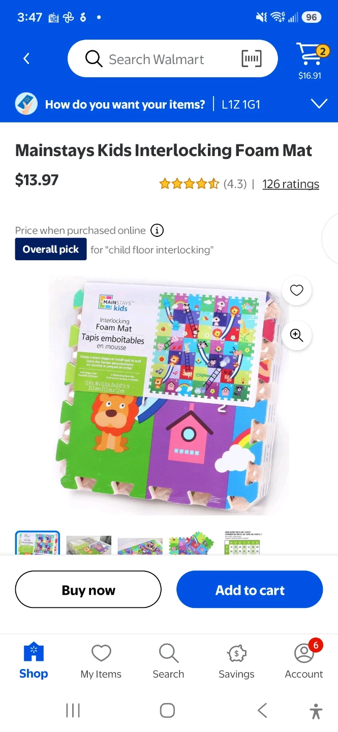 Mainstays Kids Interlocking Foam Mat Set