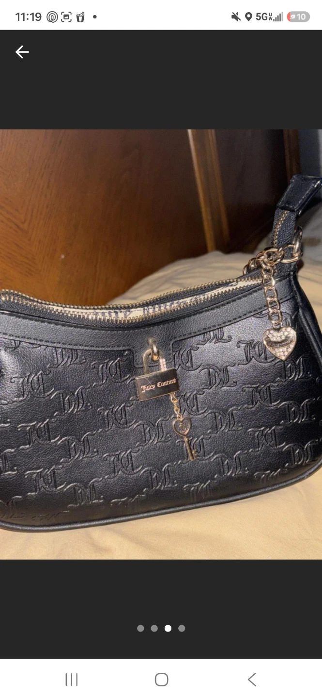 Juicy Couture Black Embossed Hobo Bag with Lock Charm