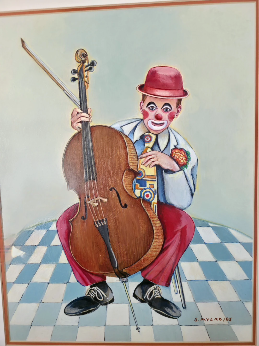 Original Oil Painting-'The Musical Clown, Eastern European Art - photo 3