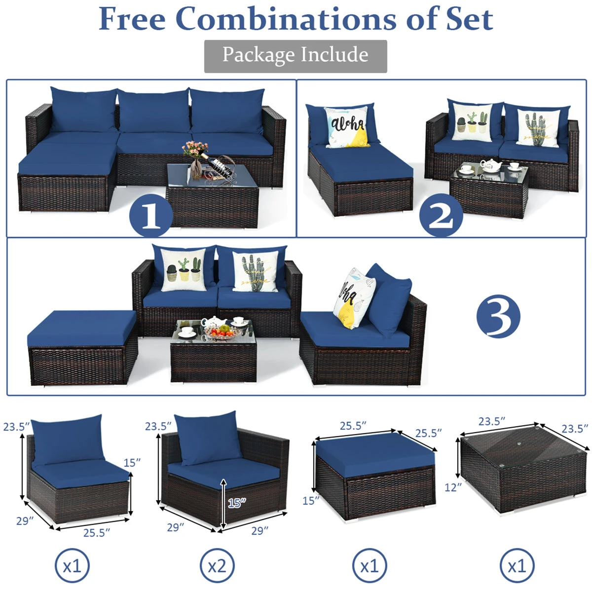 NEW In 2 Box Blue 5 Pc Sectional Sofa Couch Set - photo 2