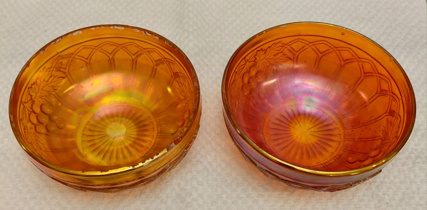 Vintage Marigold Carnival Glass Bowls Grape / Gothic *READ*