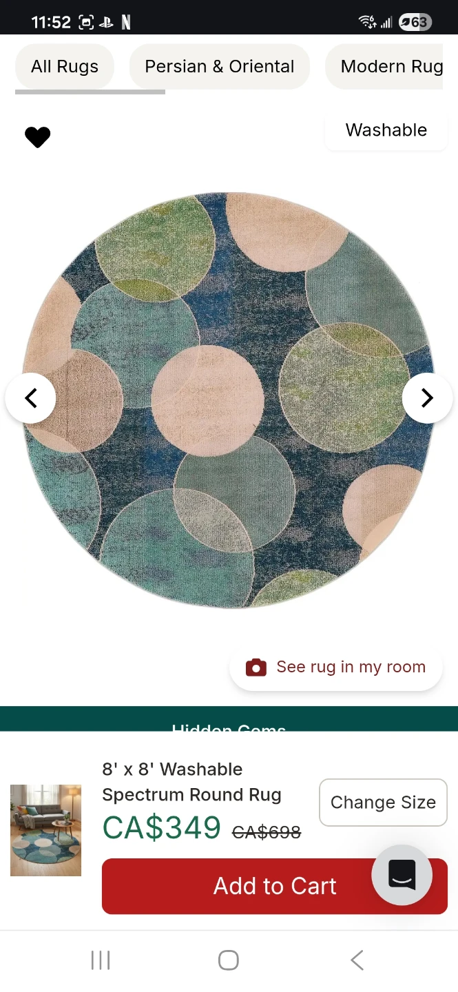 8' x 8' Washable Round Rug