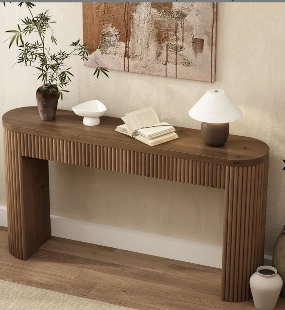 Walnut-Finish Console Table with Drawer