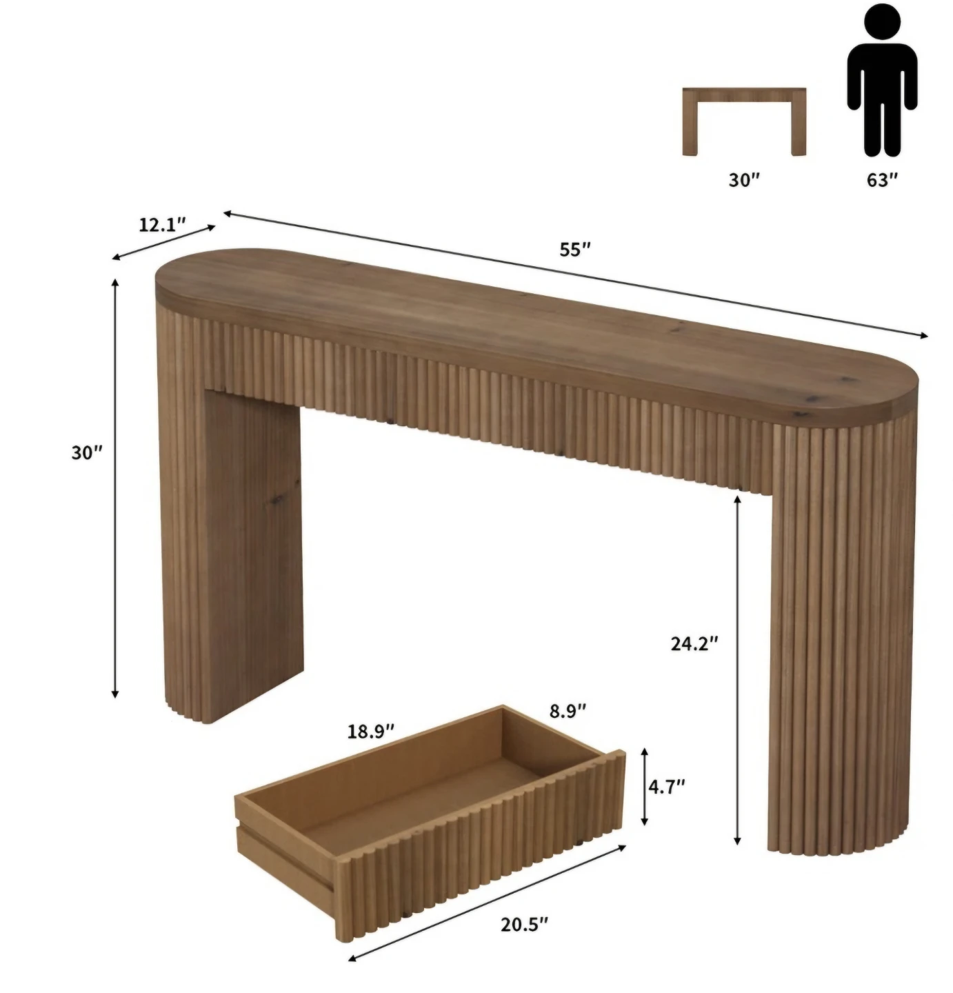 Walnut-Finish Console Table with Drawer - photo 2