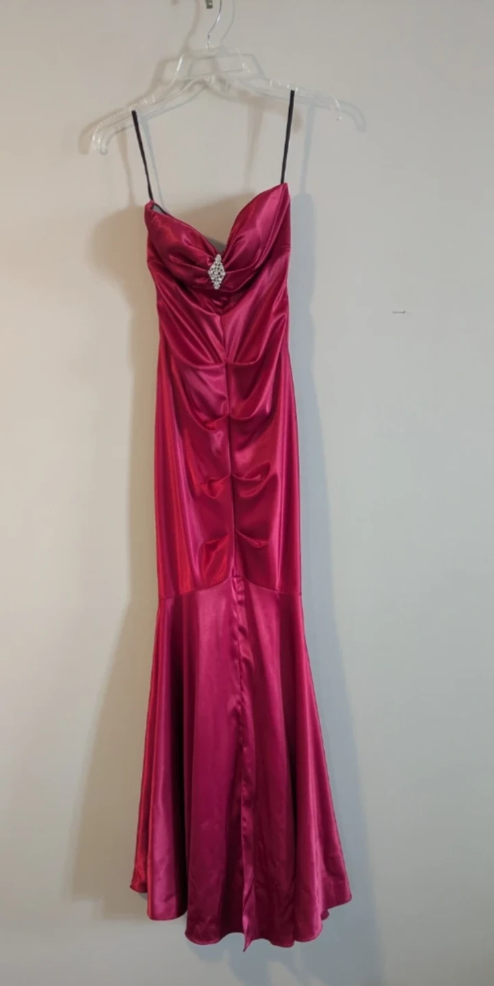 Amaranth Red Satin Strapless Mermaid Prom Dress - photo 3