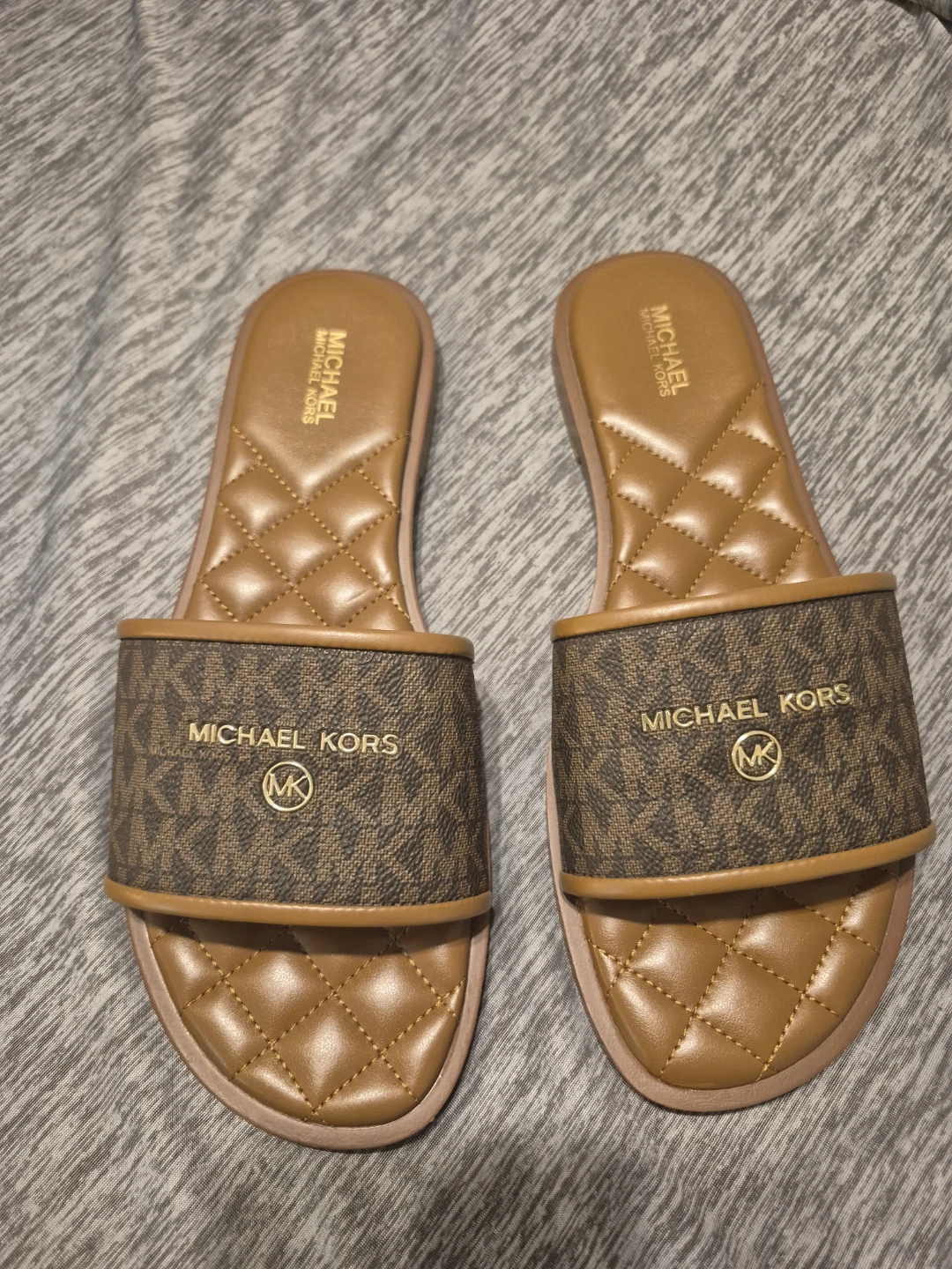 Michael Kors MK Logo Quilted Slide Sandals