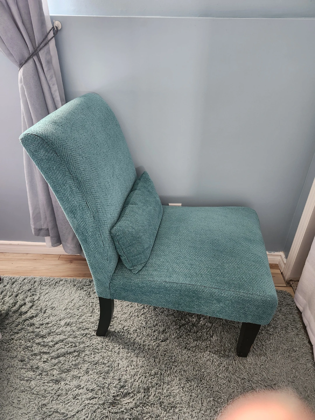 Teal Accent Chair with Lumbar Pillow