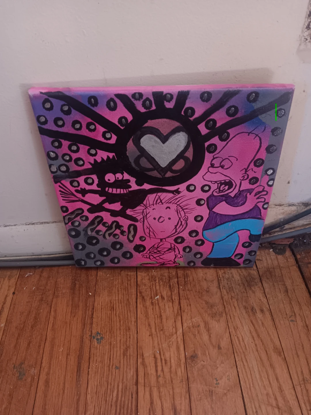 Hand-painted Simpsons and Peanuts Crossover Canvas Art