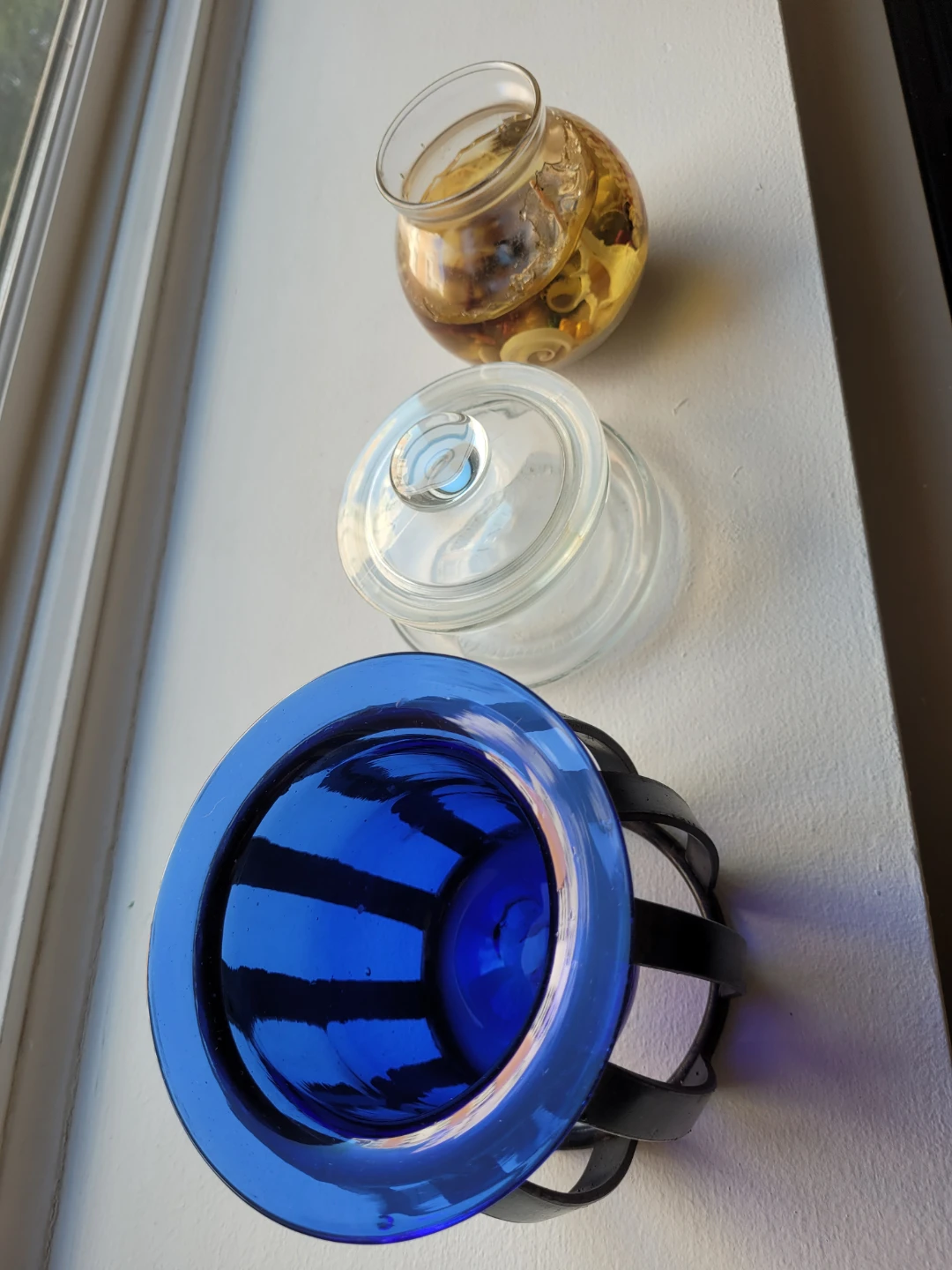 Blue glass candle holder with decorative jar set - photo 4