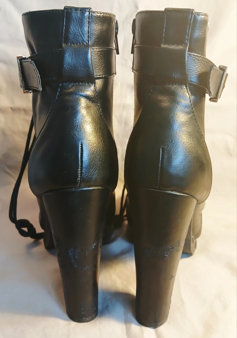 Black Lace-Up Heeled Ankle Boots - photo 4