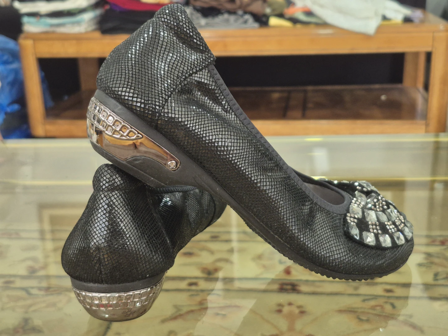 Vivi Black Embellished Ballet Flats - photo 3