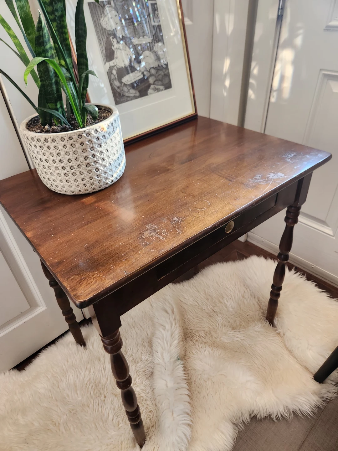 Solid wood OL TIMEY Wooden Side Table OR desk with Drawer - photo 3