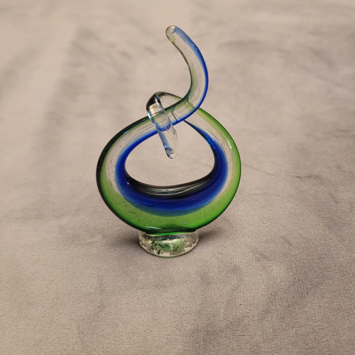 Beautifil Glass Sculpture love knot  Swirl Blue Green