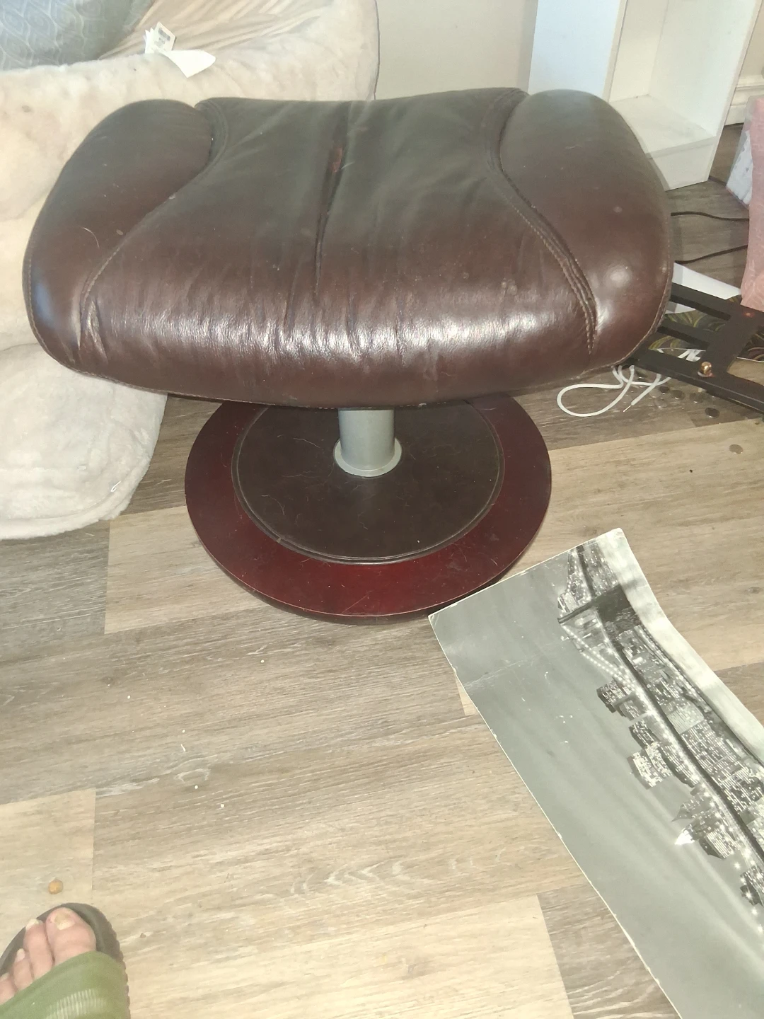 Brown Leather Footrest Ottoman
