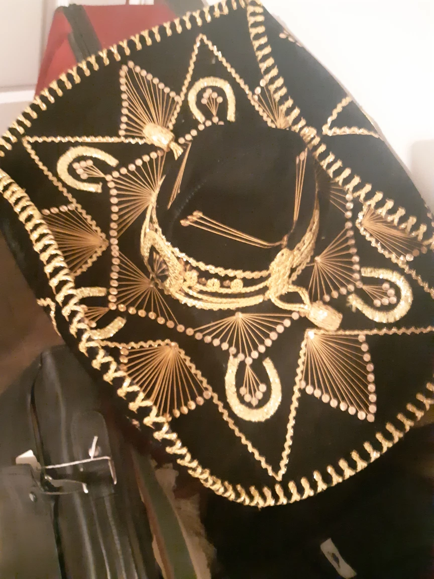 Black Sombrero Hat with Gold Embroidery