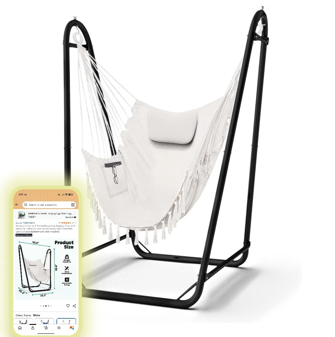 Hanging Hammock Chair with Stand - White